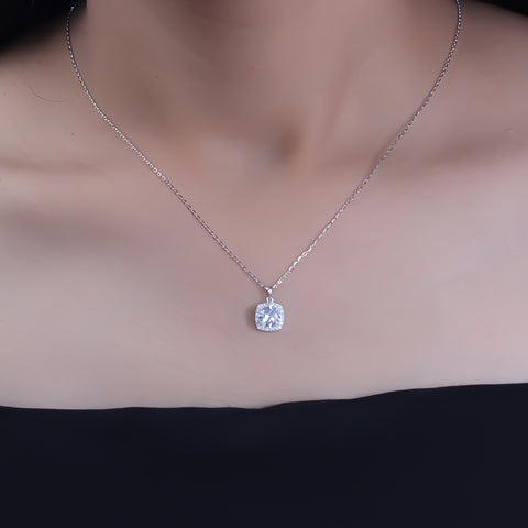 Silver square diamond pendant with chain