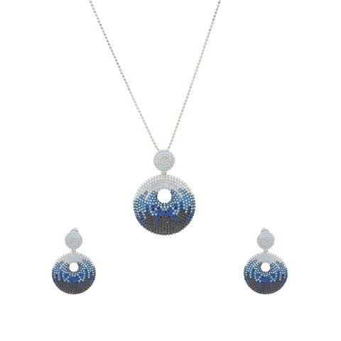 Silver Blue ,Black And Blue Shades Cubic Zirconia Necklace