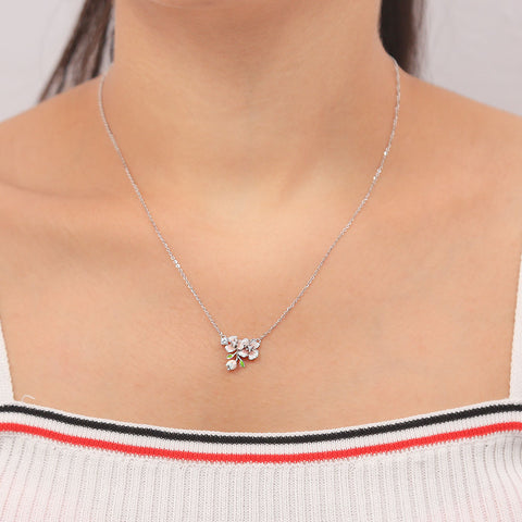 Sterling Silver Creamy Cherry With Cz Pendant With Chain