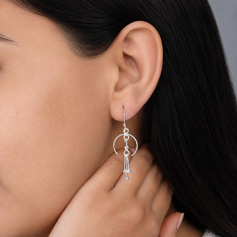925 Sterling Silver Arc Tassel Drop Earrings