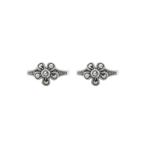925 Sterling Silver Oxidized Floral Cluster Toe Ring