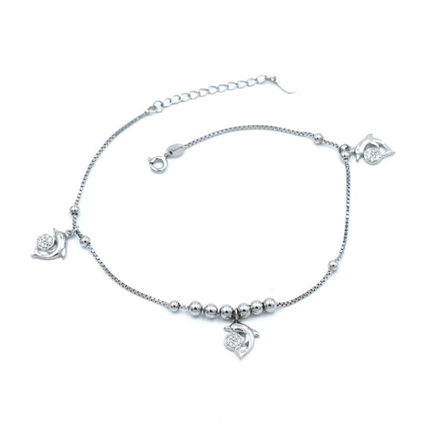 Silver hanging dolphin anklet