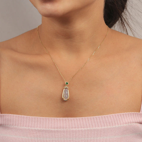 Gold Plated Oval Drop Transparent Design  Pendant With Chain