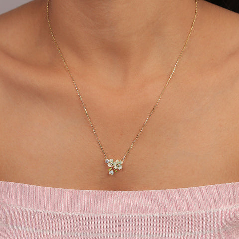 Gold Plated Sky Blue Dual Flower Pendant With Chain