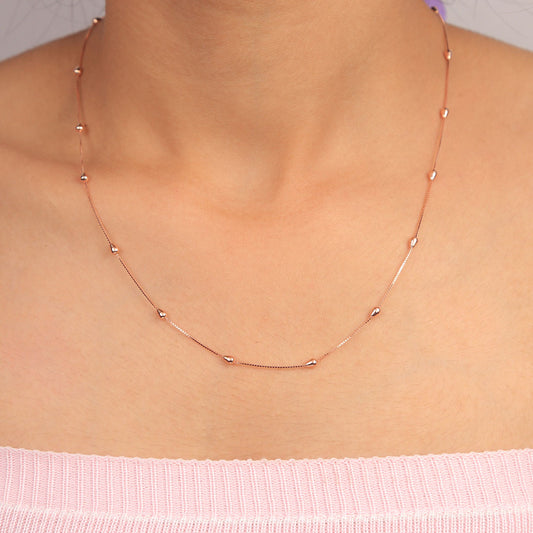 Rose Gold Beads Drop Link Chain Necklace