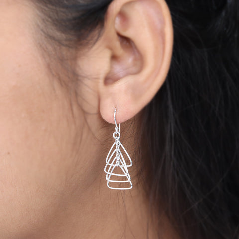925 Sterling Silver Geometric Triangle Drop Earrings