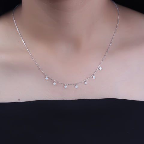 925 Sterling Silver Multi Drop Diamond Necklace
