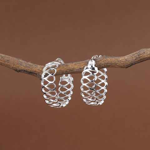 925 Sterling Silver Open Weave Hoop Earrings for Women