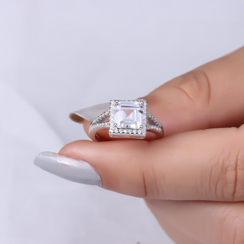 Silver Princess Cut Side Diamond Ring
