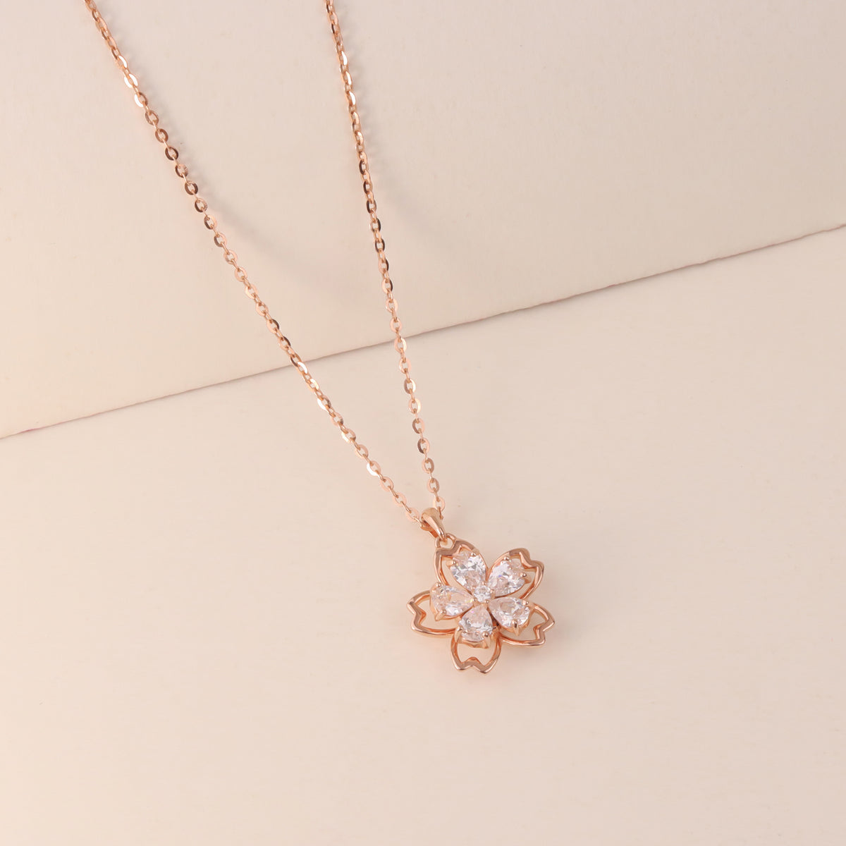925 Sterling Silver Rose Gold Plated Flower Pendant Chain for Women
