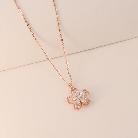 925 Sterling Silver Rose Gold Plated Flower Pendant Chain for Women