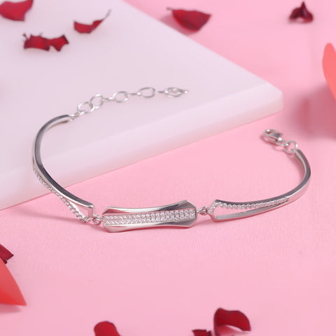 Silver Zircon Baguette Cuff Adjustable Bracelet