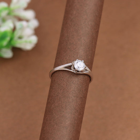 Growing Flower Single Diamond Silver Adjustable Ring