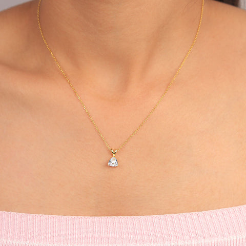 Gold Plated Tringle Three Prong Set Pendant With Chain