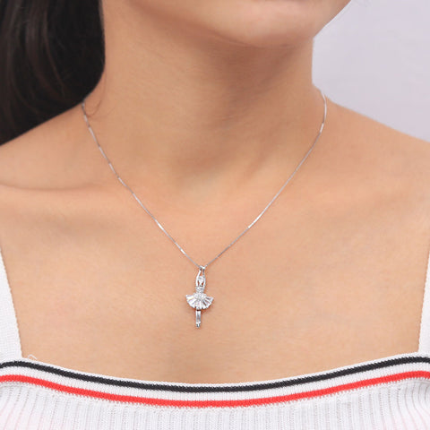 Silver CZ Design Alluring Dancing Doll Pendant With Chain