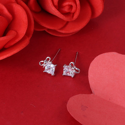 Silver Cubic Zirconia Bow Earrings