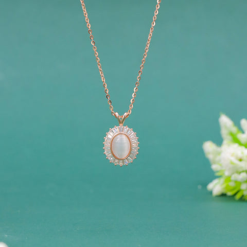925 Sterling Silver Rose Gold Plated Daily Ware Moonstone Pendant Necklace