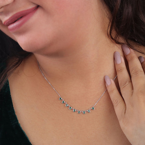 925 Sterling Silver Green Stone Pendant Chain for Women