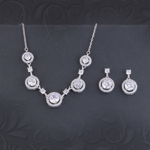 925 Sterling Silver CZ Bridal Necklace & Earrings Set