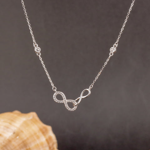 925 Sterling Silver Infinity Diamond Necklace & Earrings Set