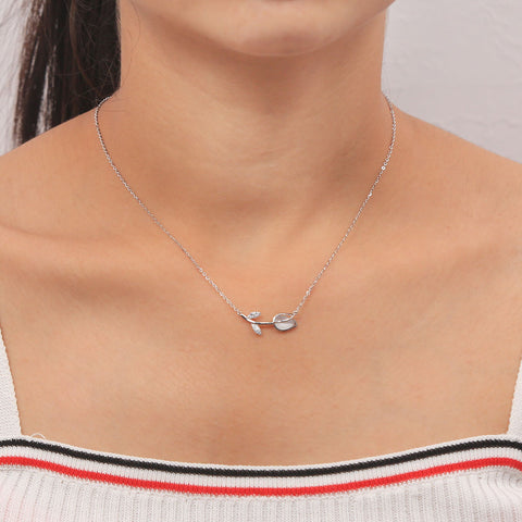 Silver Transparent Tulip Shape Flower With Leaf Pendant With Chain