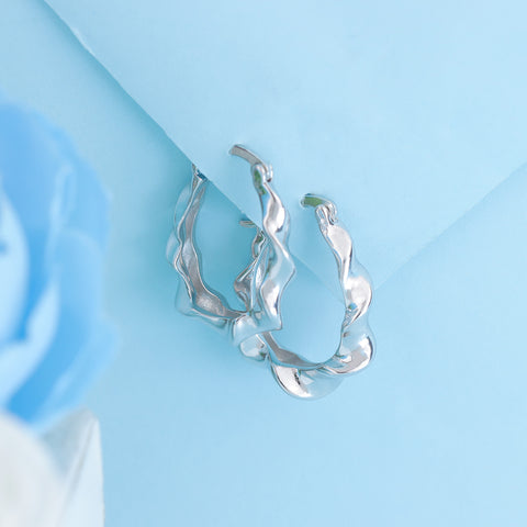 925 Sterling Silver Wavy Twisted Hoop Earrings for Women