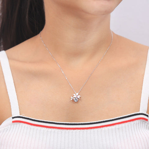 Sterling Silver White Cherry With Cz Pendant With Chain