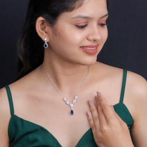 925 Sterling Silver Blue Sapphire Necklace & Earrings Set