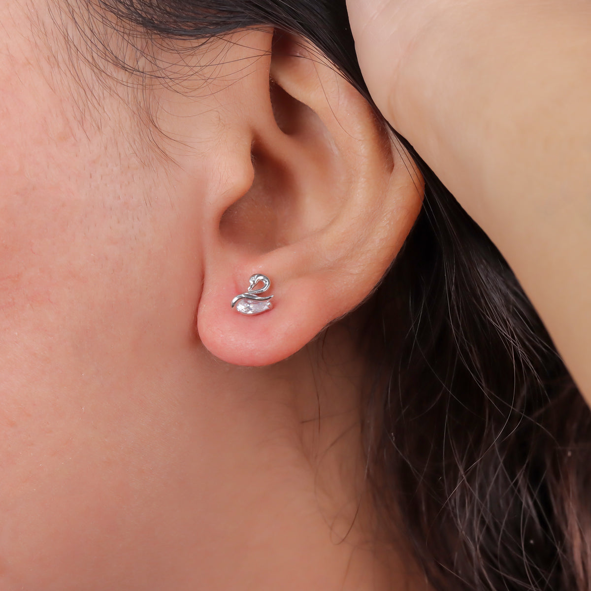 Elegant Swan CZ 925 Sterling Silver Stud Earrings