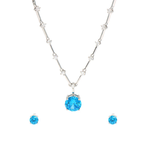 Silver Diamond Round Brilliant Station Blue Sapphire Necklace