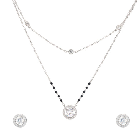 925 Sterling Silver Double layer Cz Delicate Mangalsutra With Rhodium Plating
