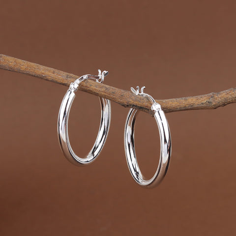 925 Sterling Silver Classic Round Hoop Earrings for Women