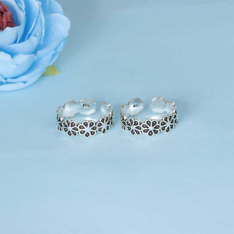 925 Sterling Silver Flower Design Toe Ring for Women