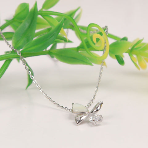 Silver Cz With Mother of Pearl Butterfly Pendant With Chain