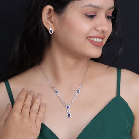 Eri Silvers Sapphire Sparkle Necklace & Earring Set