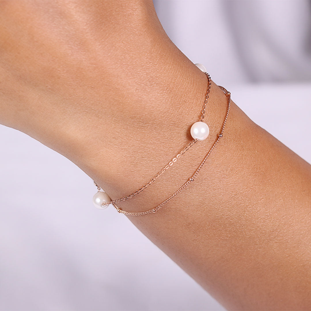 Rose gold double layer pearl bracelet