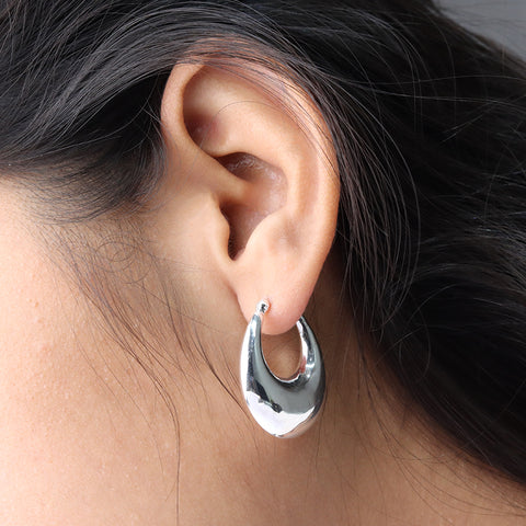 925 Silver Bold Oval Hoop Earrings for Women
