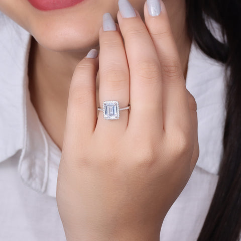 925 Sterling Silver White Emerald Cut  Ring