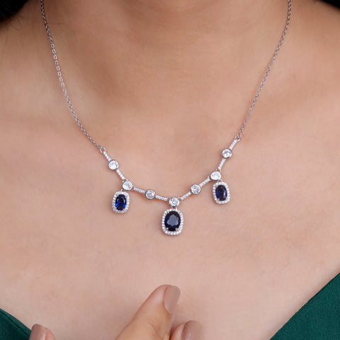 925 silver Royal Sapphire Necklace & Earrings Set