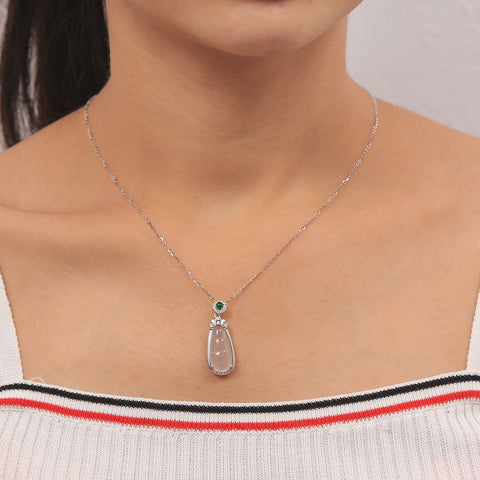 Silver Transparent Design Pear Shape Pendant With Chain