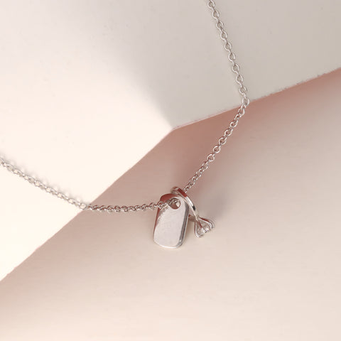 925 Sterling Silver Minimalist Charm  Ring & Dog Tag Pendant Chain