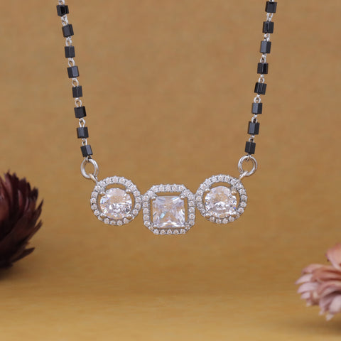 Solitaire Silver Mangalsutra with Black Beads