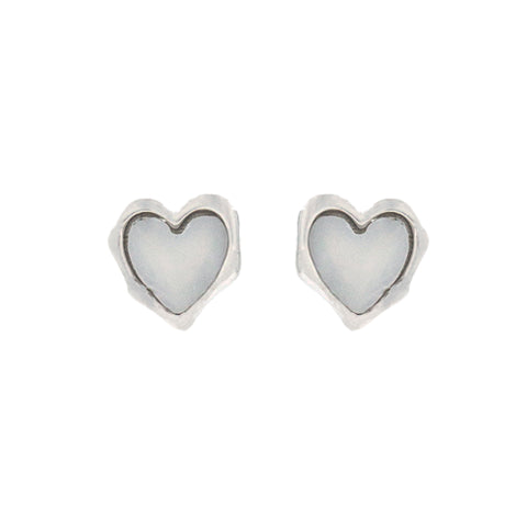 White Mother Of Pearl Heart Stud Earrings