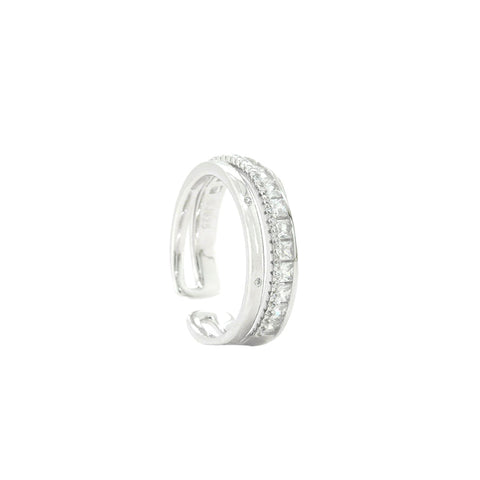 925 Sterling Silver Double Layer Simple Zircon Adjustable Ring