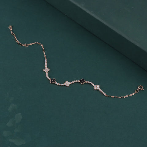 Rose Gold Clover Charm Diamond Bracelet for Women
