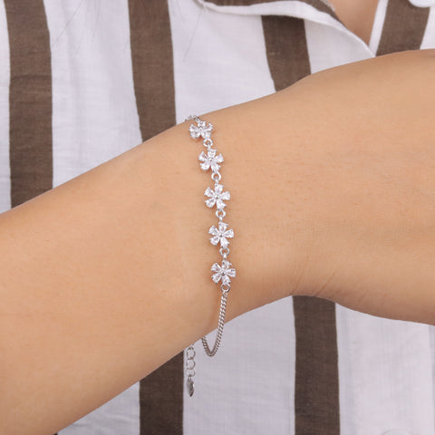 Silver Flower  Layer  Bracelet For Women