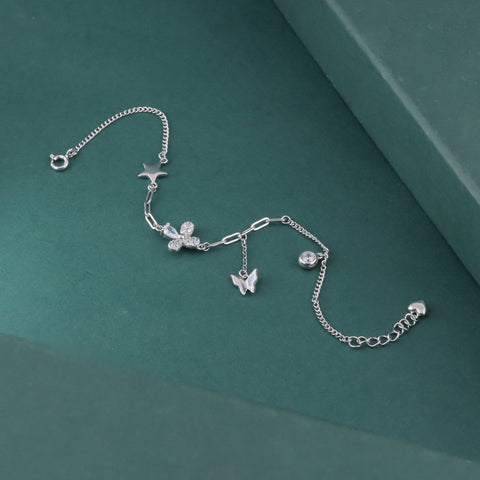Butterfly & Star 92.5 Sterling Silver Charm Bracelet For Women