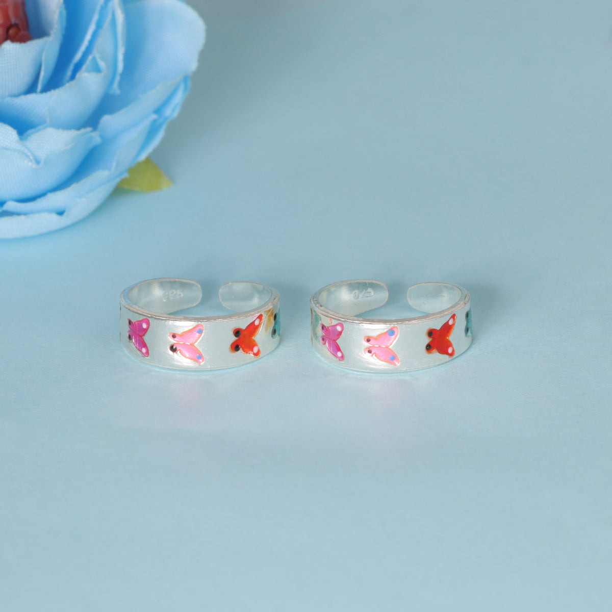 925 Sterling Silver Multicolor Butterfly Toe Ring for Women
