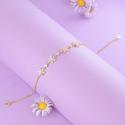 18K Gold-Plated Floral CZ Bracelet for Women