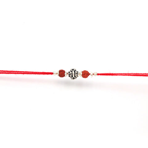 Silver Shiny Flower Shape Rudraksha Pure Silver Rakhi for Brother